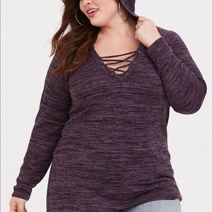 2/20$ Torrid Purple Black Marled Hooded Sweater